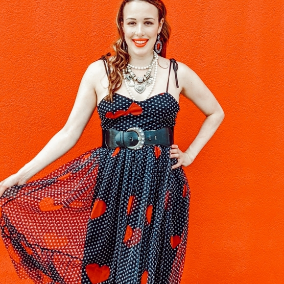 NWT Heart Polka Dot Party Midi Dress S:Small-Med - Picture 8 of 14